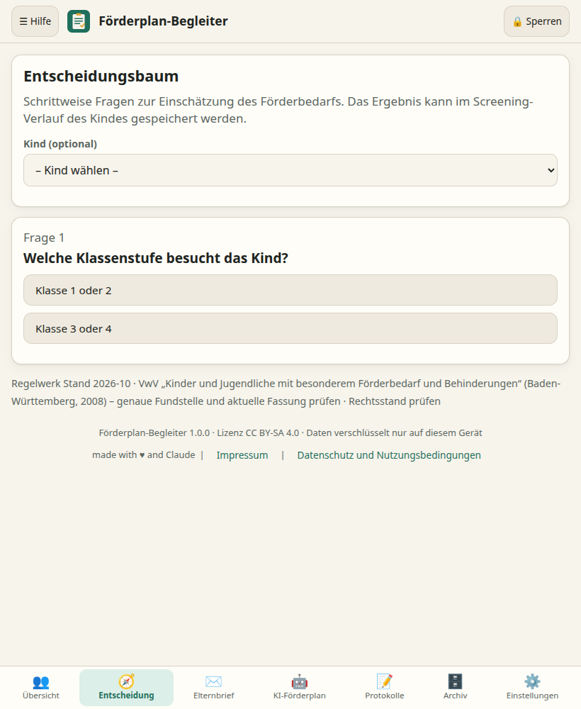 Entscheidungsbaum mit der ersten Frage